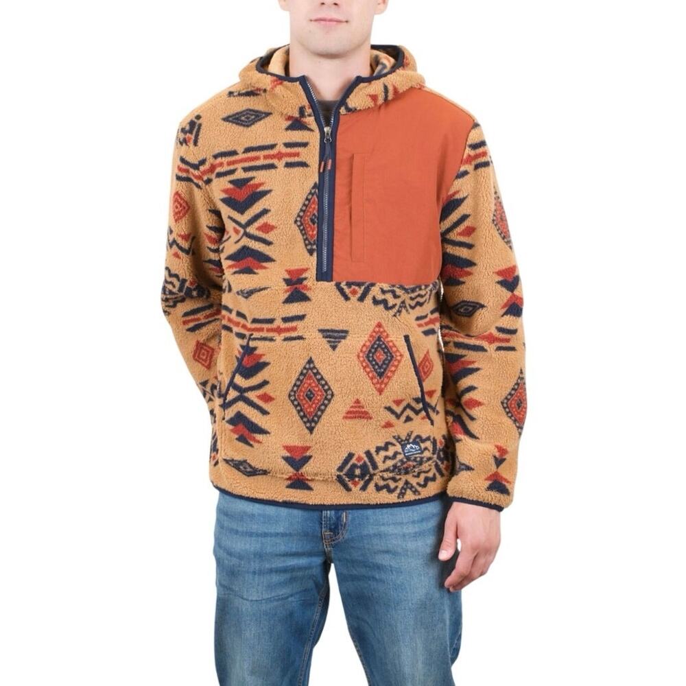 Mountain and Isles 1/2 Zip Heavy Fleece Hooded Jacket Spice Southwest Baja NWT